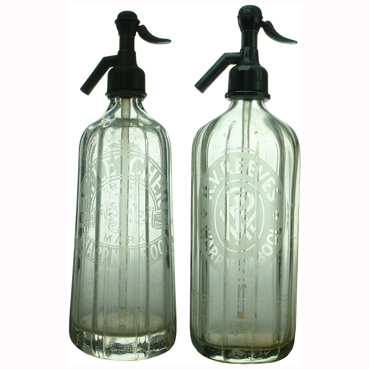 2 Soda Syphons. J. Fletcher, Warrnambool and R. V. Reeves, Warrnambool. (Victoria)