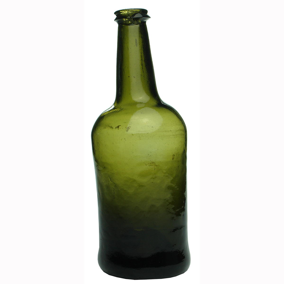 Black Glass. English Cylinder type wine bottle. Pontil Scar to base.