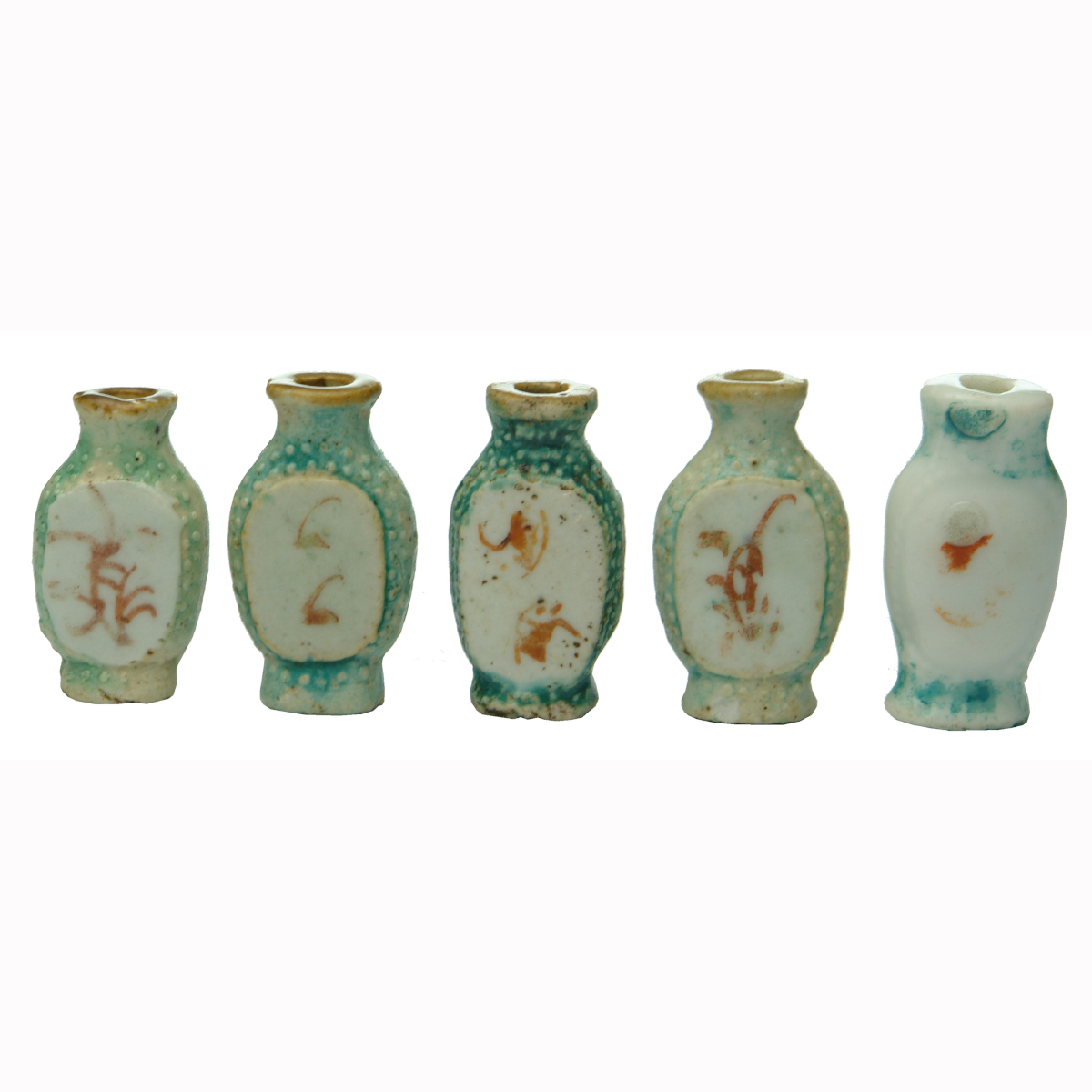 5 small moulded Chinese ceramic containers