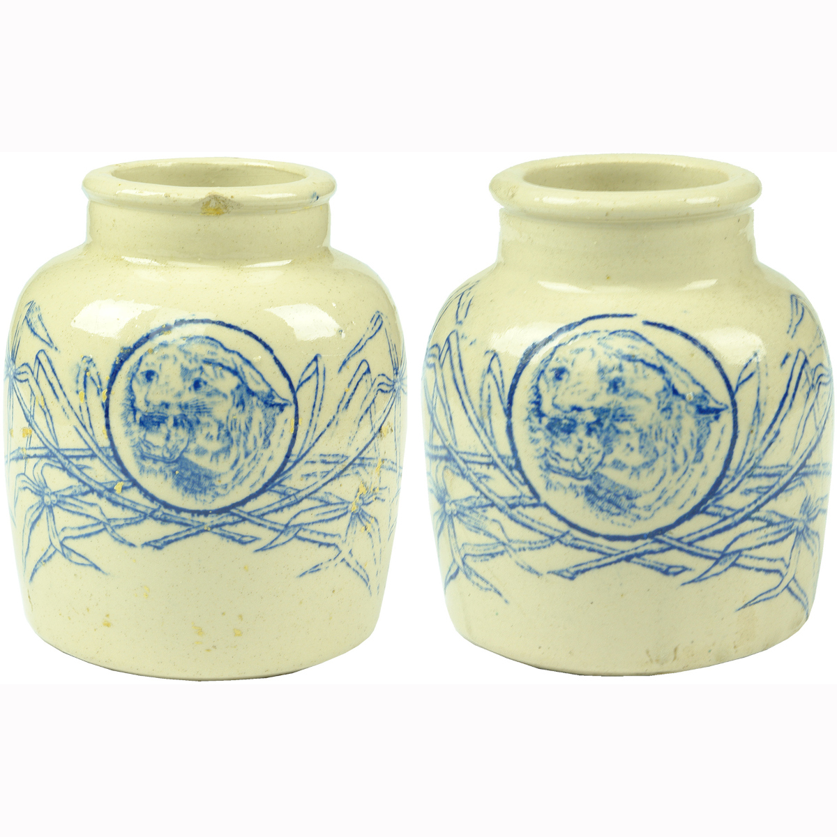 2 Heavy ceramic Chinese Tiger Balm containers
