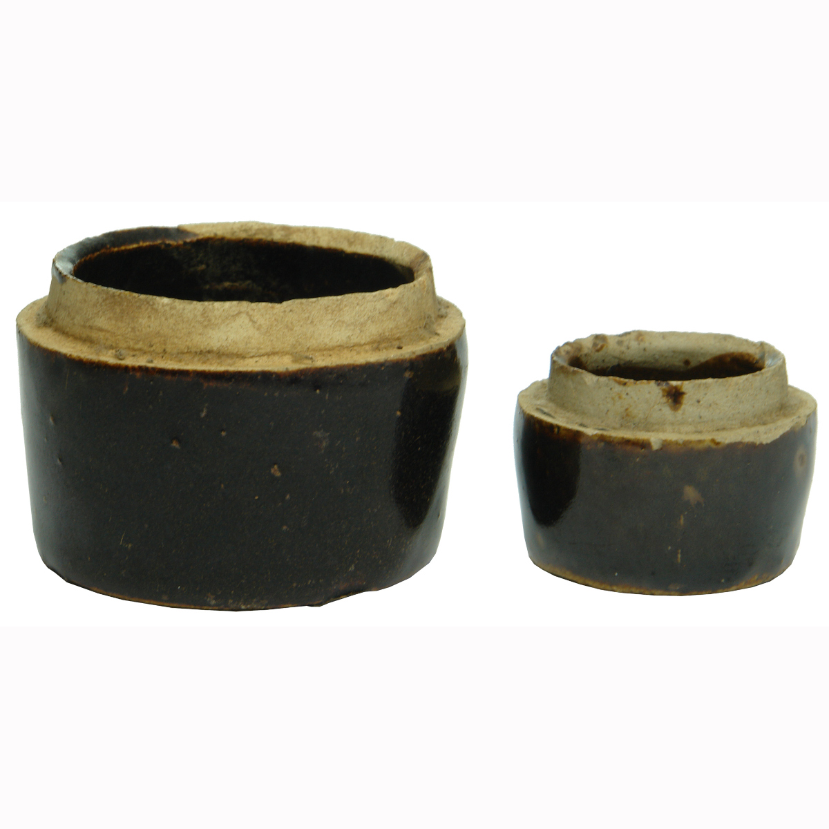 2 small brown glaze Chinese Jars