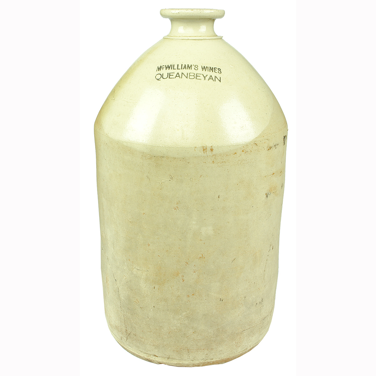 Demijohn. McWilliams Wines Queanbeyan. Printed stoneware. 2 Gallon. (New South Wales)