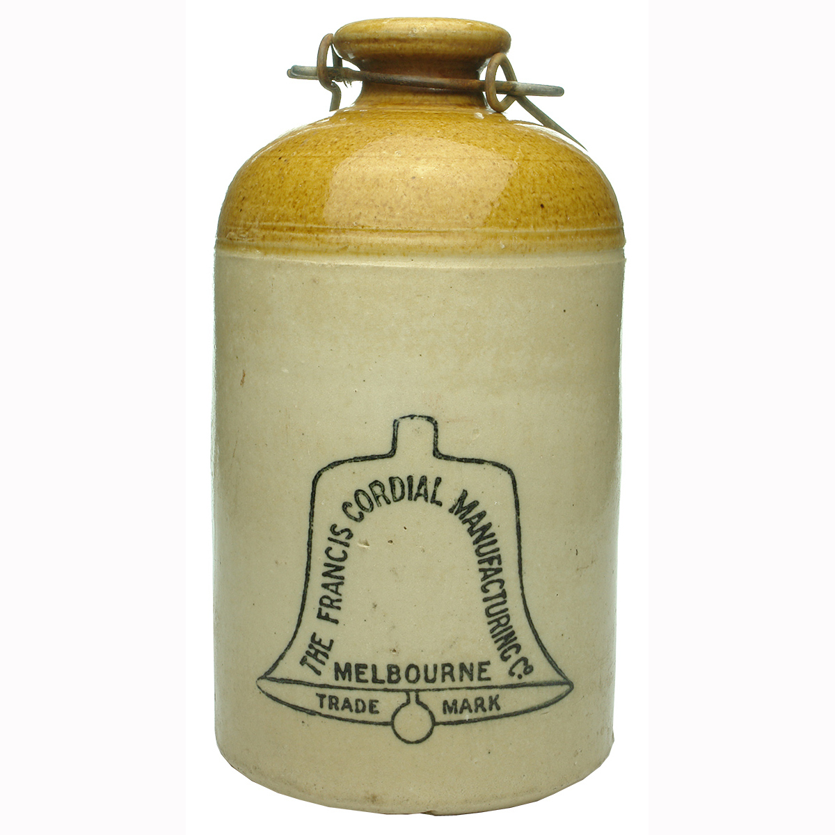 Demijohn. Francis Cordial Manufacturing Co, Melbourne. Bell. Half Gallon. (Victoria)