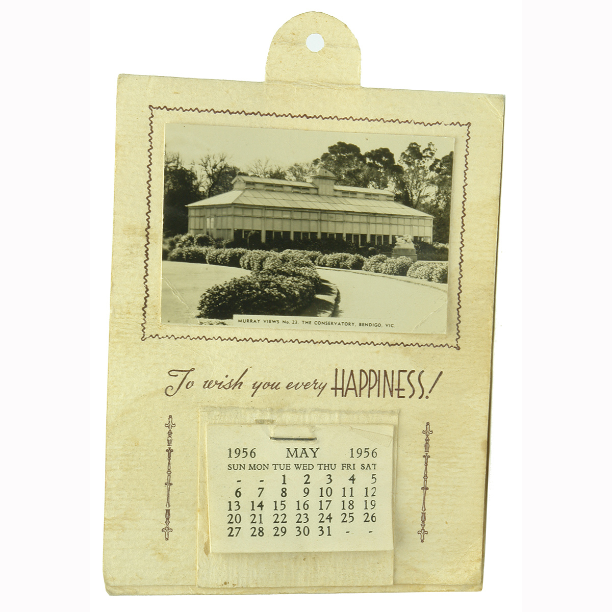 Calendar. Murray Views. The Conservatory, Bendigo. 1956. (Victoria)